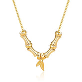 Renbeads Golden Bamboo Pattern Titanium Steel Wealth Necklace Pendant