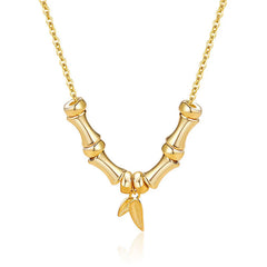 Renbeads Golden Bamboo Pattern Titanium Steel Wealth Necklace Pendant