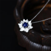 925 Sterling Silver Lazurite Lotus Flower Necklace Pendant