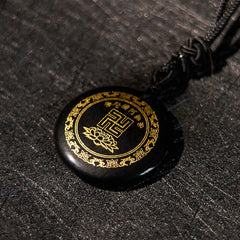 Swastika Lotus Pattern Natural Various Crystal Black Obsidian Purification Necklace Pendant