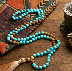 108 Mala Beads Turquoise Picture Jasper Bead Tassel Balance Bracelet