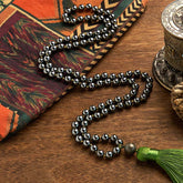 108 Mala Beads Natural Stone Hematite Tassel Bracelet