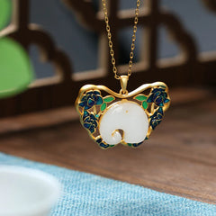 White Jade Elephant Butterfly Lotus Necklace Pendant