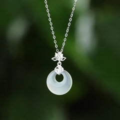 Chalcedony 925 Sterling Silver Lotus Flower Fu Character Peace Buckle Necklace Pendant