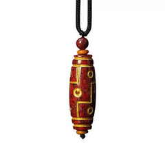 Cinnabar Nine-eye Dzi Bead Blessing Necklace Pendant