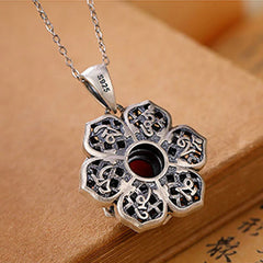 Tibetan Om Mani Padme Hum Lotus Pattern Red Agate Copper Peace Necklace Pendant