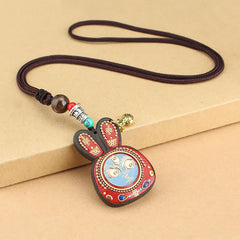 Ebony Five God of Wealth Thangka Necklace Pendant