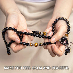 108 Beads Natural Black Obsidian Tiger Eye Mala Bracelet