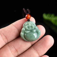 Laughing Buddha Cyan Jade Success Necklace Pendant