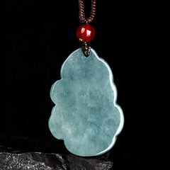 Natural Green Jade Nine-Tailed Fox Prosperity Necklace Pendant