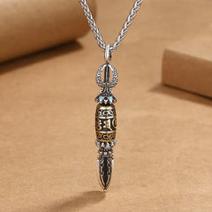 Tibetan Om Mani Padme Hum Protection Wealth Rotatable Necklace Pendant