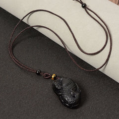 Natural Black Obsidian Amphioxus Necklace Pendant
