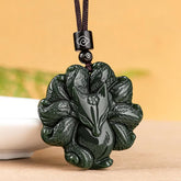 Cyan Jade Nine-Tailed Fox Luck Necklace Pendant
