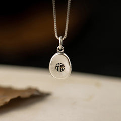 999 Sterling Silver Peace And Joy Fu Character Luck Fortune 925 Sterling Silver Chain Necklace Pendant