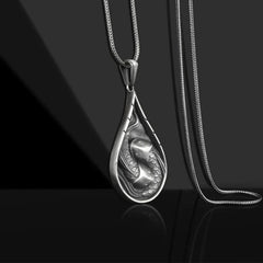 Double Lucky Koi Fish Prosperity Pure Tin Water Drop Pattern Necklace Pendant