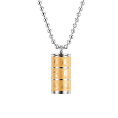 Tibetan Om Mani Padme Hum Lotus Pattern Prayer Wheel Titanium Steel Peace Necklace Pendant