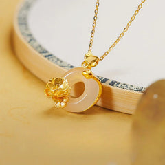 Natural 925 Sterling Silver White Chalcedony Peace Buckle Butterfly Necklace Pendant