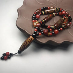 Nine Eye Dzi Bead Red Agate Wealth Health Necklace