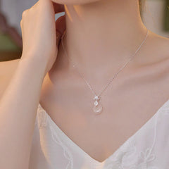 Chalcedony 925 Sterling Silver Lotus Flower Fu Character Peace Buckle Necklace Pendant