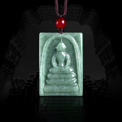 Formless Buddha Square Jade Amulet String Necklace Pendant