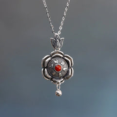 925 Sterling Silver Om Mani Padme Hum Lotus Peace Necklace Pendant and Earrings