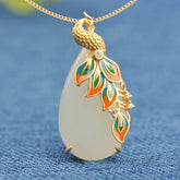 White Jade Peacock Necklace Pendant