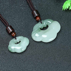 Renbeads Tianshan Jade Golden Silk Jade Chinese Lock Charm Abundance Necklace Pendant