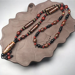 Nine Eye Dzi Bead Red Agate Wealth Health Necklace