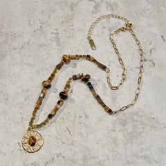 Natural Tiger Eye Square Protection Titanium Steel Necklace Pendant