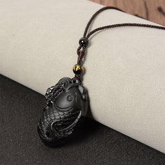 Natural Black Obsidian Amphioxus Necklace Pendant