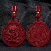Year of the Dragon Natural Cinnabar Dragon Protection Necklace Pendant