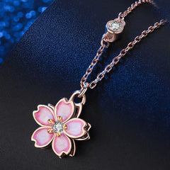 925 Sterling Silver Cherry Blossom Rotatable Protection Necklace Pendant
