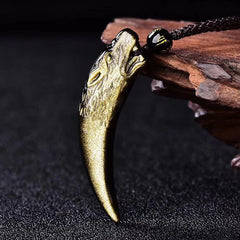 Natural Black Obsidian Ice Obsidian Rainbow Obsidian Wolf Tooth Pattern Necklace Pendant