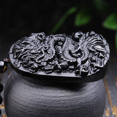 Black Obsidian Stone Dragon Fulfilment Pendant Necklace