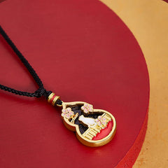 925 Sterling Silver Peach Blossom Cat Gourd Pattern Protection Necklace Pendant