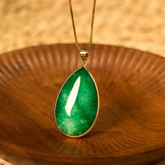 Green Jade Water Drop Pattern Necklace Pendant