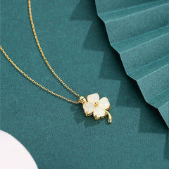925 Sterling Silver Four Leaf Clover Necklace Pendant with Jade