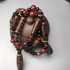 Nine Eye Dzi Bead Red Agate Wealth Health Necklace