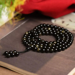108 Mala Beads Natural Gold Sheen Obsidian Wealth Bracelet
