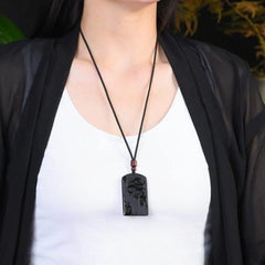 Renbeads Black Obsidian Dragon Phoenix Success Necklace Pendant