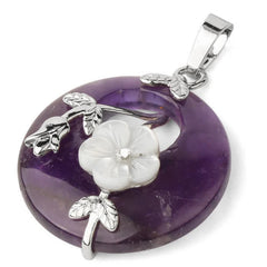 Various Crystal Amethyst Green Aventurine Flower Healing Necklace Pendant