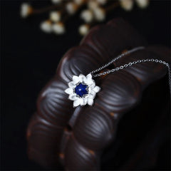 925 Sterling Silver Lazurite Lotus Flower Necklace Pendant