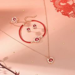 925 Sterling Silver Year of the Dragon Luck Red Zircon Jewelry Set (30% Off)