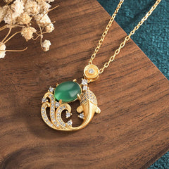 Green Chalcedony Koi Fish Strength Necklace Pendant