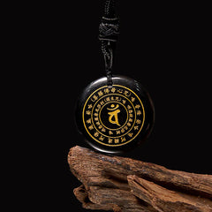 Sanskrit Mantra Various Crystal Black Obsidian Green Aventurine Strength Necklace Pendant