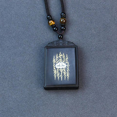 999 Sterling Silver Ebony Wood Lotus Inlaid Necklace Pendant