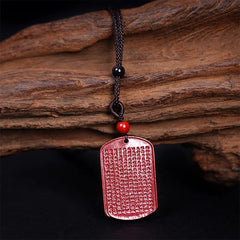 Cinnabar Lotus Heart Sutra Engraved Blessing Necklace Pendant