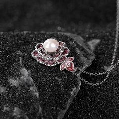 999 Sterling Silver Peony Flower Pearl Healing Necklace Pendant