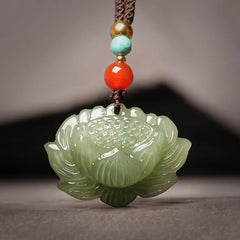 Hetian Cyan Jade Lotus Flower Necklace Pendant