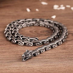 Dragon Pattern Titanium Steel Protection Necklace and Bracelet Set